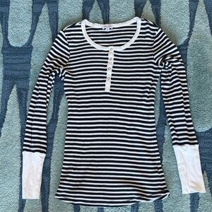 Splendid Navy & White Striped Thermal Forever Henley Tee